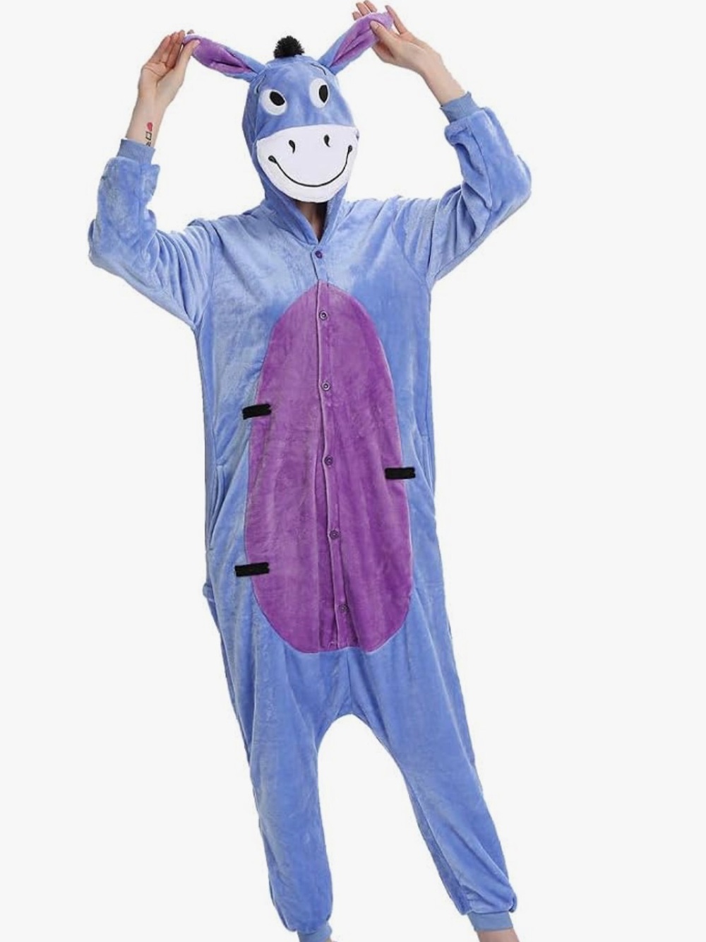 Disney Eeyore Onesie Pajama Hood Costume Unisex Animal Long John Adult Union